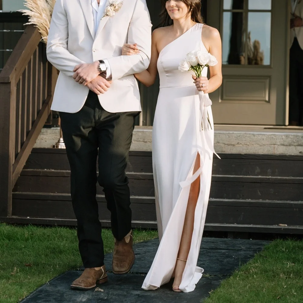 Birdy Gray champaign satin one shoulder dress - Picture 3 of 7